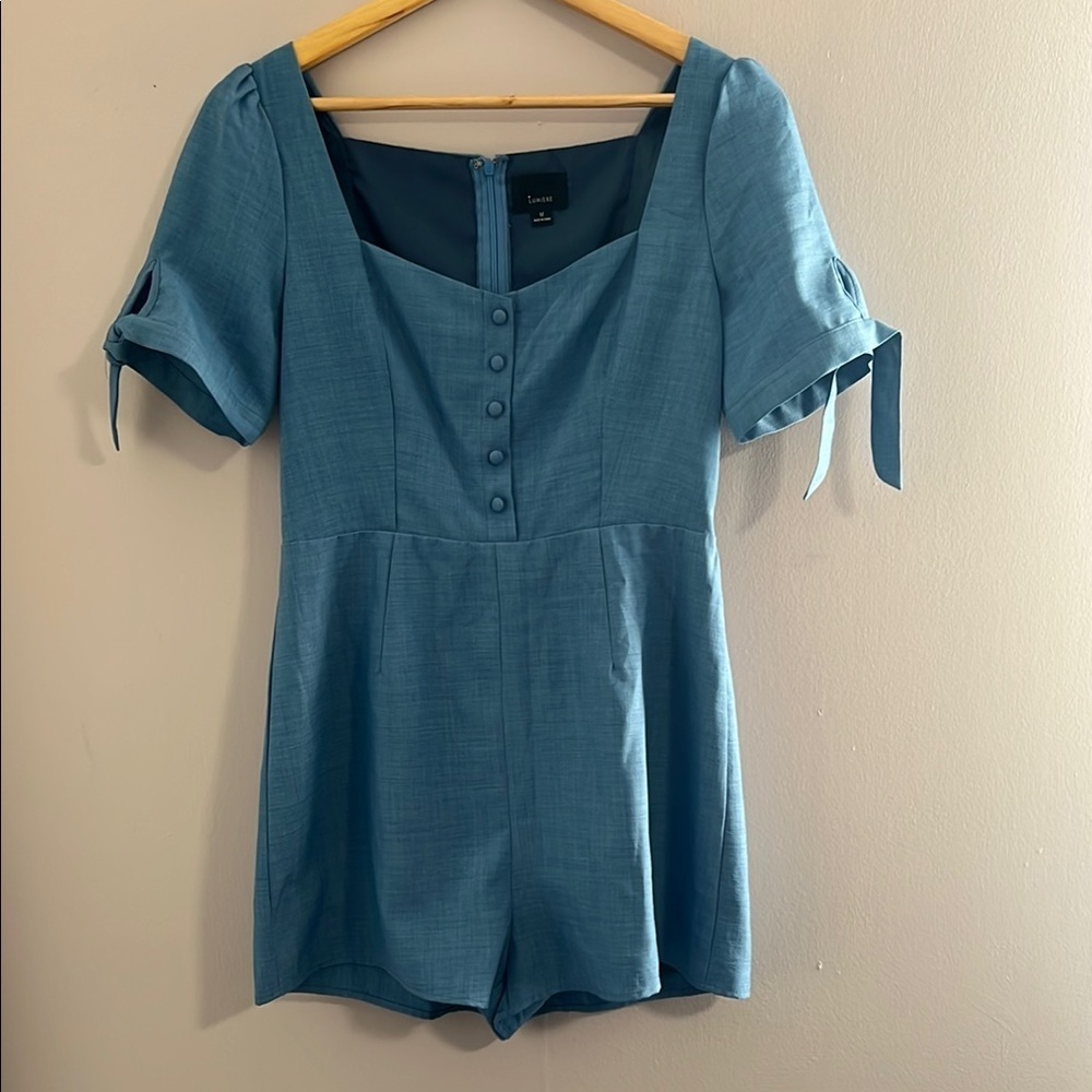 Lumiere Blue Jumpsuit with Tie Sleeve Details